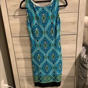 Cache Sheath Dress Paisley Print Blue Green Sleeveless Knee Length Womens Size 6